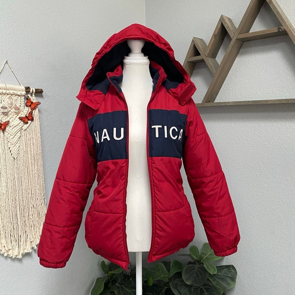 NAUTICA RED NAVY BLUE PUFFER JACKET FLEECE LINED WINTER FALL COZY BACK TO SCHOOL